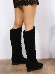 Minimalist Faux Suede Wedge Boots - Black - View 2
