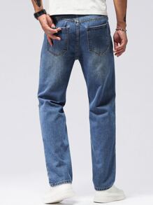 SHEIN X MOHA Men Ripped Straight Leg Jeans - Medium Wash - View 2