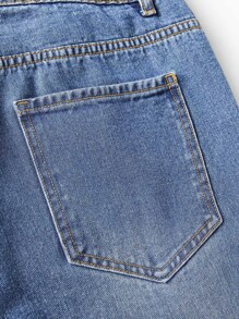 SHEIN X MOHA Men Ripped Straight Leg Jeans - Medium Wash - View 8