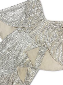 YISIKADO Cloak Sleeve Ruffle Asymmetrical Hem Sequin Dress - Champagne - View 5