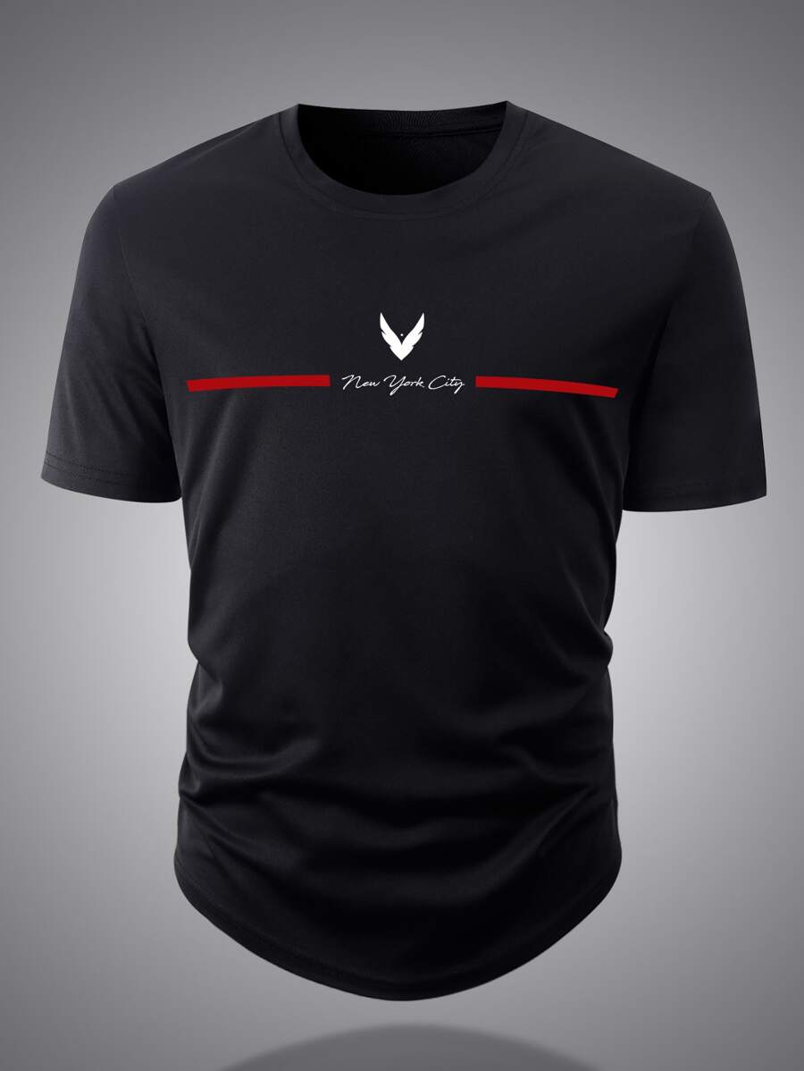 Manfinity Homme Hombres Camiseta con estampado de letra - Negro - Ver 1