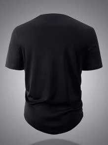 Manfinity Homme Hombres Camiseta con estampado de letra - Negro - Ver 2