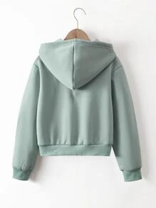 SHEIN 少女款字母图案拉链保暖卫衣 - 薄荷綠 - 查看 2