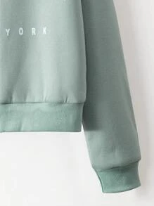 SHEIN 少女款字母图案拉链保暖卫衣 - 薄荷綠 - 查看 4