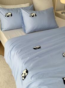 Panda Embroidered Duvet Cover Set Without Filler - Blue - View 3