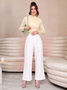 Mulvari High Waist Wide Leg Trousers - White - View 5