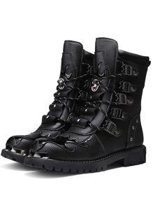 Heren Gesp & Studded Decor Combat Boots, Stijl Met Jeans