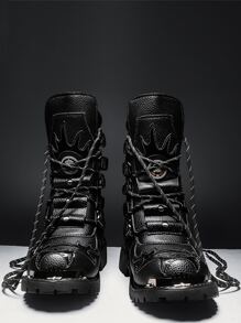 Heren Gesp & Studded Decor Combat Boots, Stijl Met Jeans