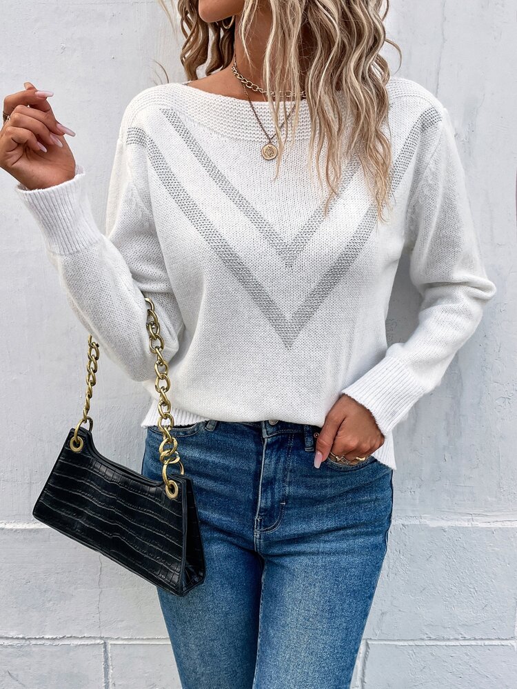 Chevron Pattern Drop Shoulder Sweater
