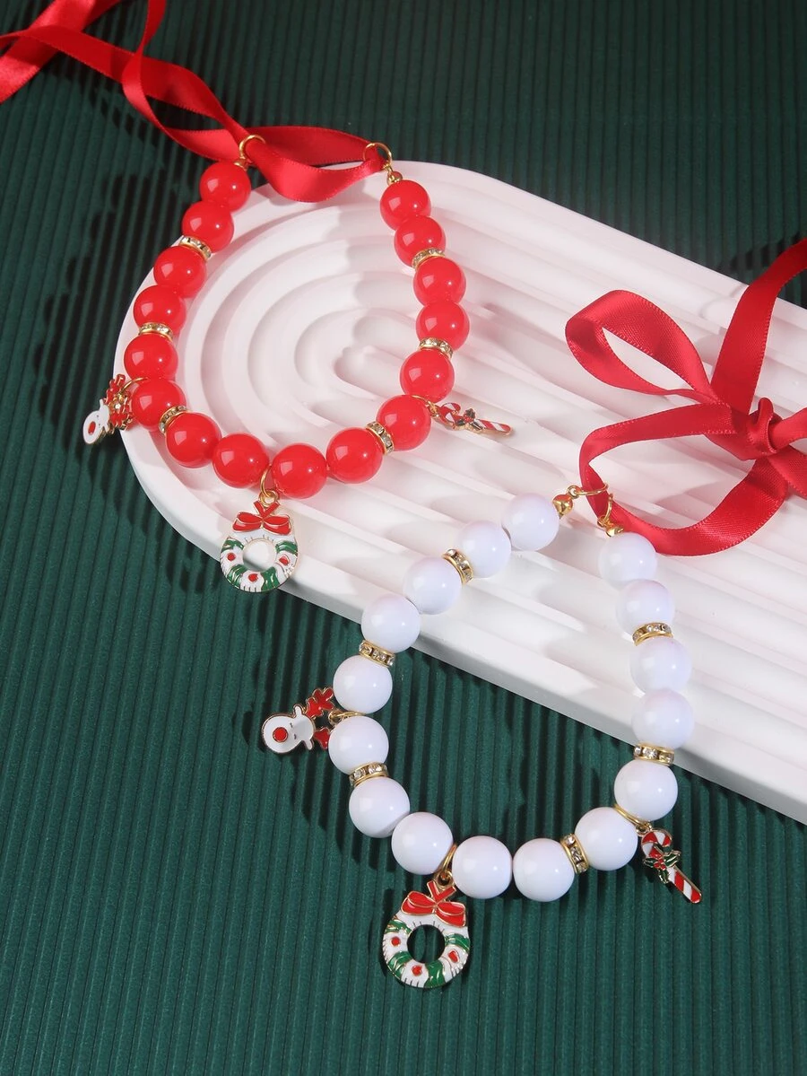 nicovaer 1pc Random Color Christmas Pet Necklace - Multicolor - View 1