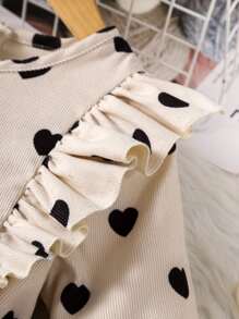 少女心印花荷葉邊荷葉袖束腰鹿皮紋連衣裙