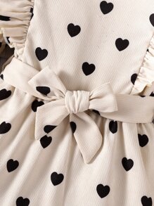 少女心印花荷葉邊荷葉袖束腰鹿皮紋連衣裙