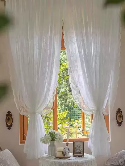 Rose Design Single Panel Sheer Curtain