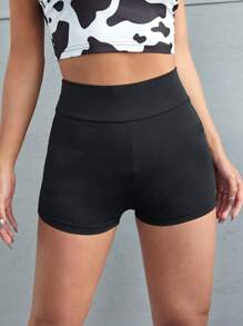 Muchica 高腰素色機車短褲