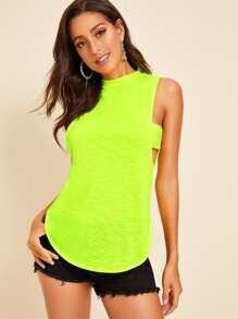 SHEIN Unity Neon Lime Cutout Back and Side Curved Hem Top - Lime Green - View 1