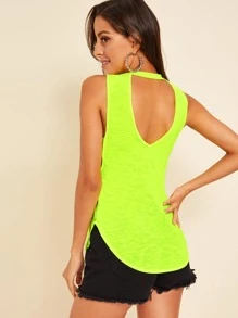 SHEIN Unity Neon Lime Cutout Back and Side Curved Hem Top - Lime Green - View 2