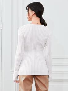 SHEIN Essnce Áo len Trọn gói màu trơn Giải trí - trắng - Xem 2