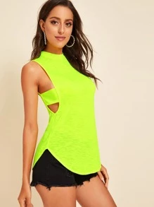 SHEIN Unity Neon Lime Cutout Back and Side Curved Hem Top - Lime Green - View 5