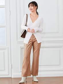 SHEIN Essnce Áo len Trọn gói màu trơn Giải trí - trắng - Xem 5