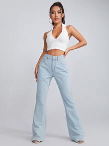 SHEIN Qutie Open Back Crop Halter Top - White - View 5