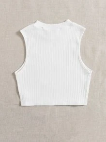 SHEIN EZwear Top de tirantes tejido de canalé unicolor - Blanco - Ver 2