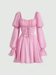 SHEIN MOD Ruched Bust Gather Sleeve Dress