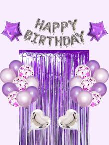 40pcs Star & Heart Shaped Balloon & Tassel Curtain Set - Multicolor - View 1