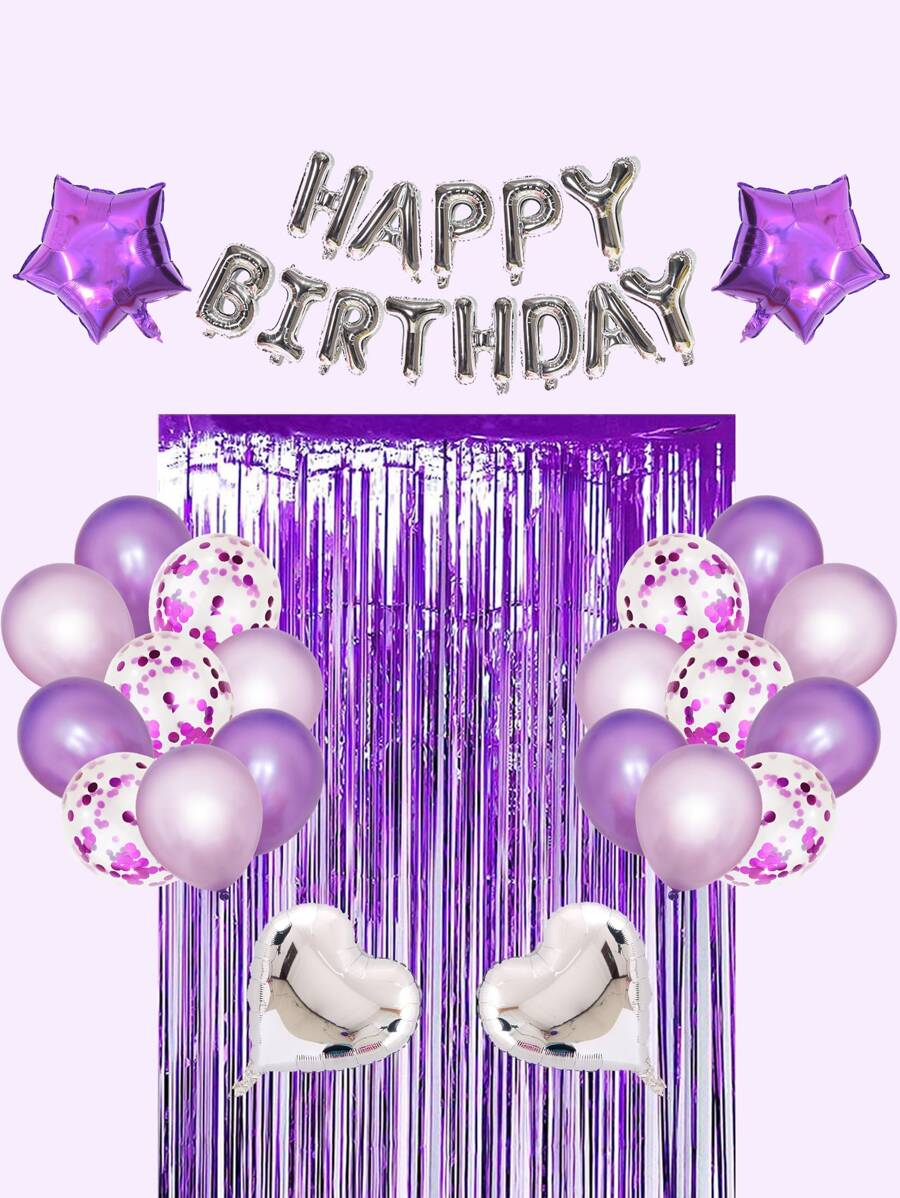 40pcs Star & Heart Shaped Balloon & Tassel Curtain Set - Multicolor - View 1