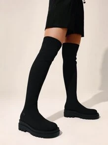 CUCCOO BASICS Giày Nữ Thời Trang Màu Đen Slip-On Stretch Boots Bộ sưu tập Giày bốt cao quá đầu gối Giày nghỉ mát Giảm giá mùa hè - màu đen - Xem 2