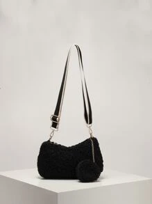 Minimalist Hobo Bag With Purse - Black - View 1