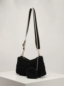 Minimalist Hobo Bag With Purse - Black - View 2