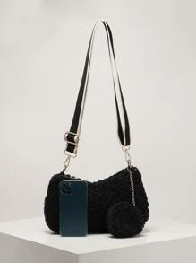 Minimalist Hobo Bag With Purse - Black - View 5