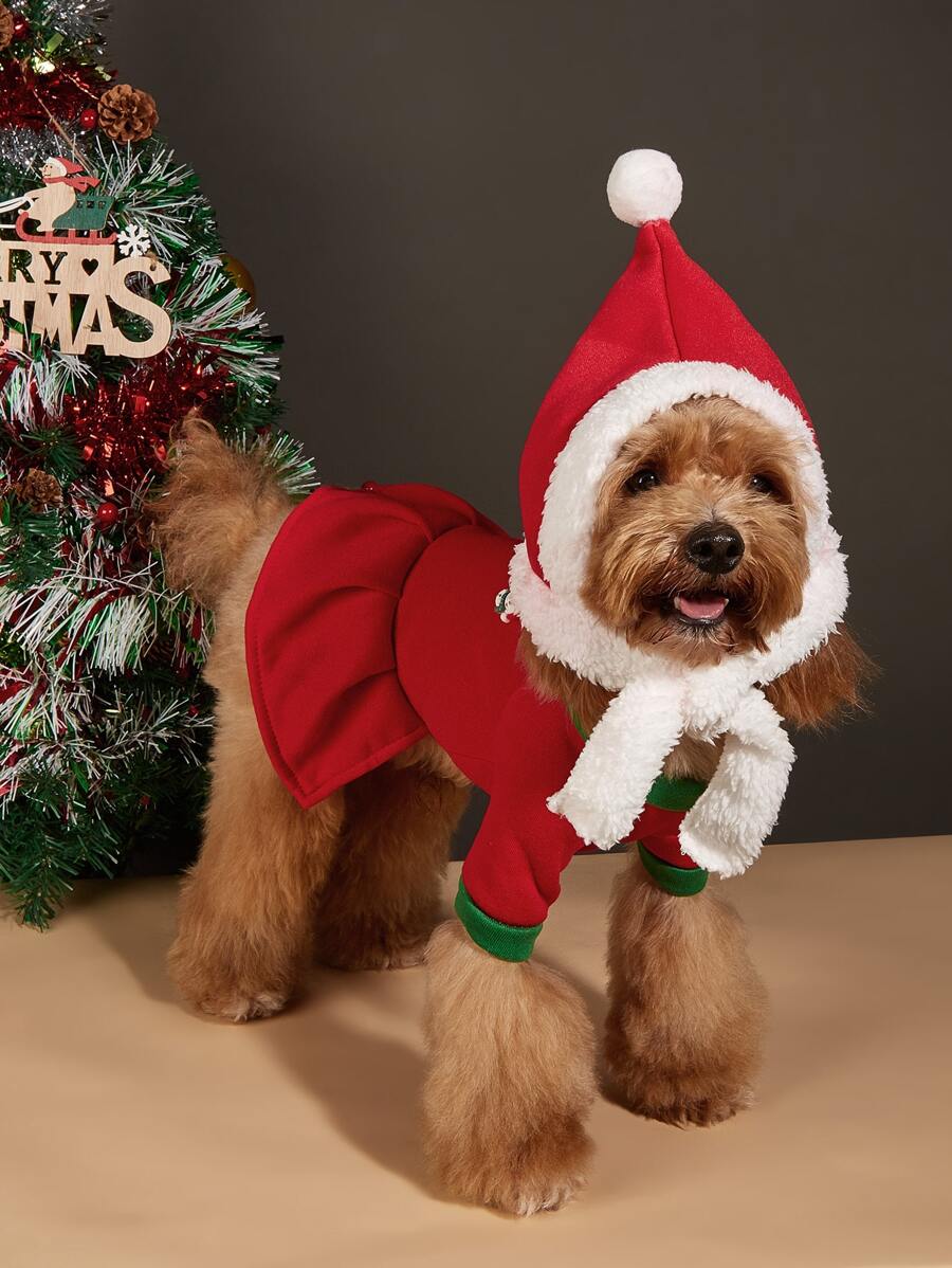 1 Set Red Christmas Pet Dress, Suitable For Cats And Dogs, Can Be Worn For Christmas