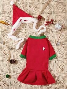 1 Set Red Christmas Pet Dress, Suitable For Cats And Dogs, Can Be Worn For Christmas