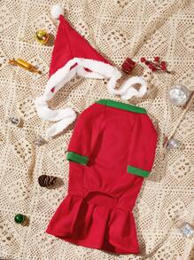 1 Set Red Christmas Pet Dress, Suitable For Cats And Dogs, Can Be Worn For Christmas