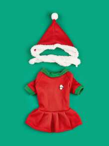 1 Set Red Christmas Pet Dress, Suitable For Cats And Dogs, Can Be Worn For Christmas