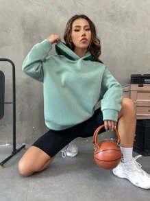 SHEIN Unity Slogan & Angel Embroidery Drop Shoulder Hoodie - Mint Green - View 2