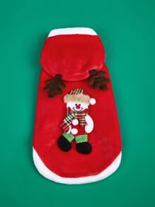 1 件红狗和雪人设计圣诞服装（适合猫和狗） - 紅色 - 查看 2