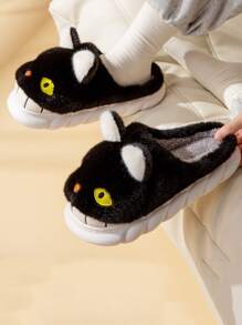 Men Cat Design Novelty Slippers - Black - View 2