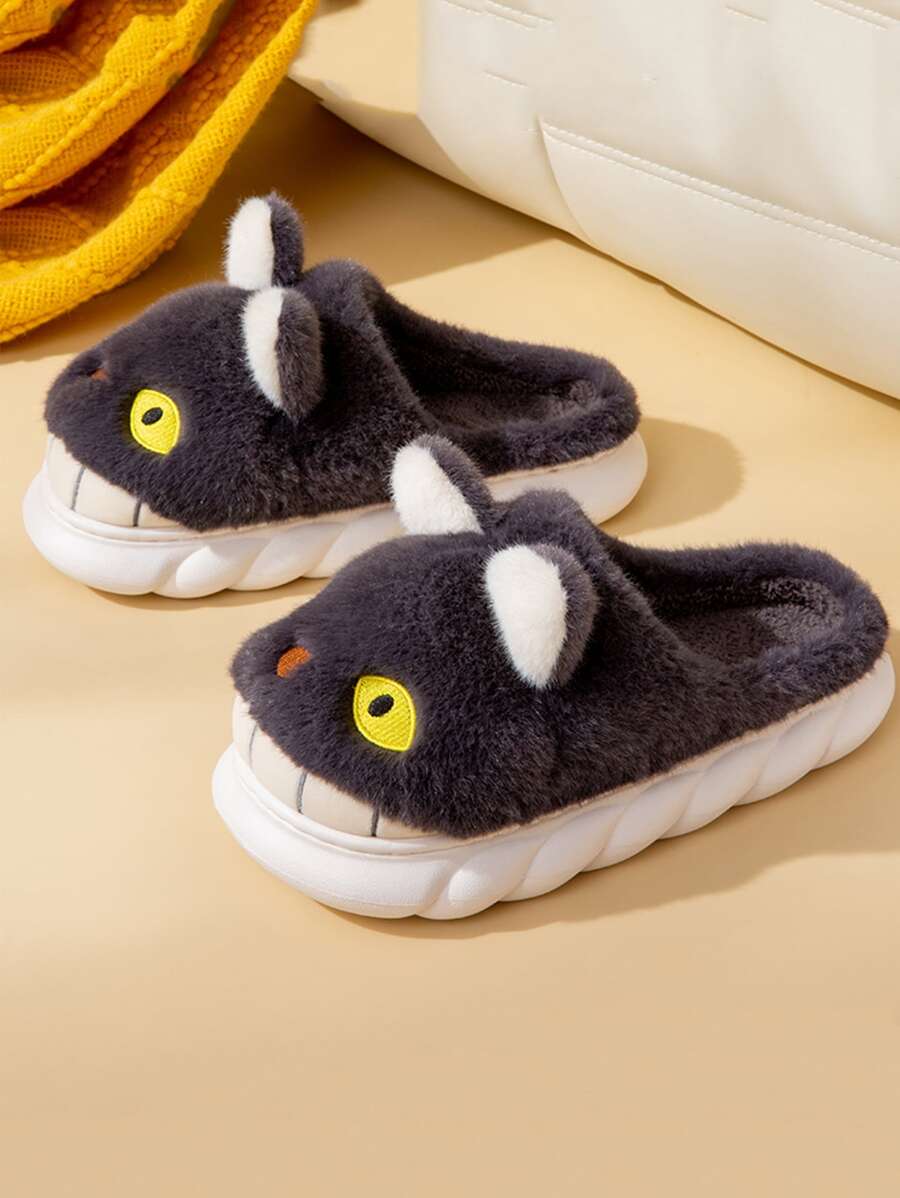 Men Cat Design Novelty Slippers - Dark Grey - View 1