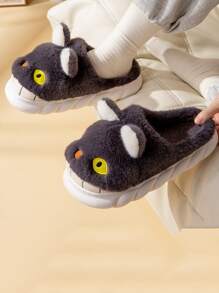 Men Cat Design Novelty Slippers - Dark Grey - View 2