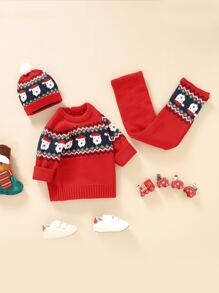 Baby Christmas Santa Claus Red Sweater - Red - View 3