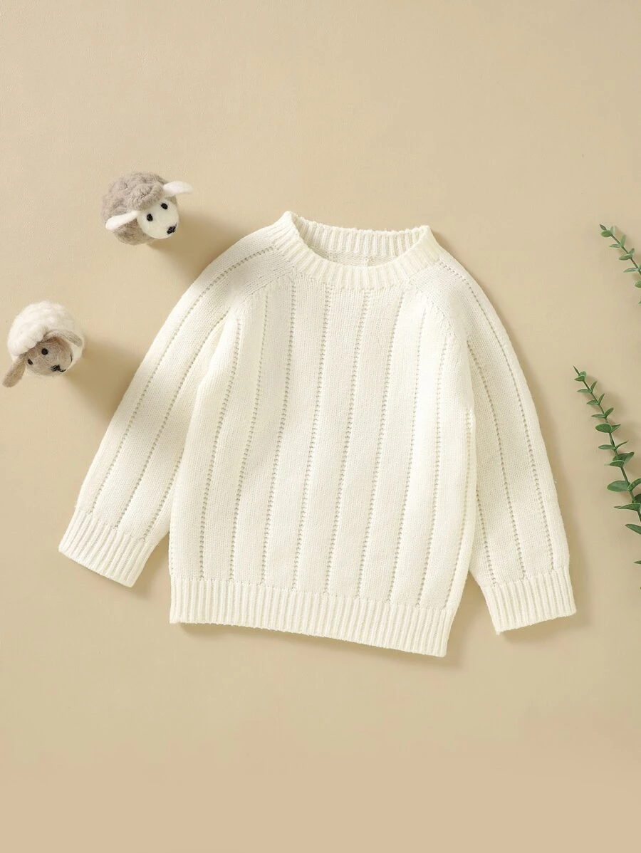 Bebé Jersey de manga raglán tejido de canalé - Blanco - Ver 1