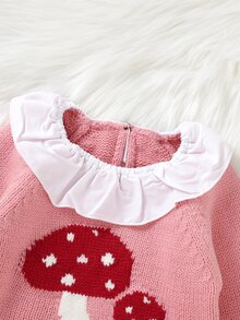 Baby Mushroom Pattern Ruffle Trim Jumper & Knit Shorts - Pink - View 4