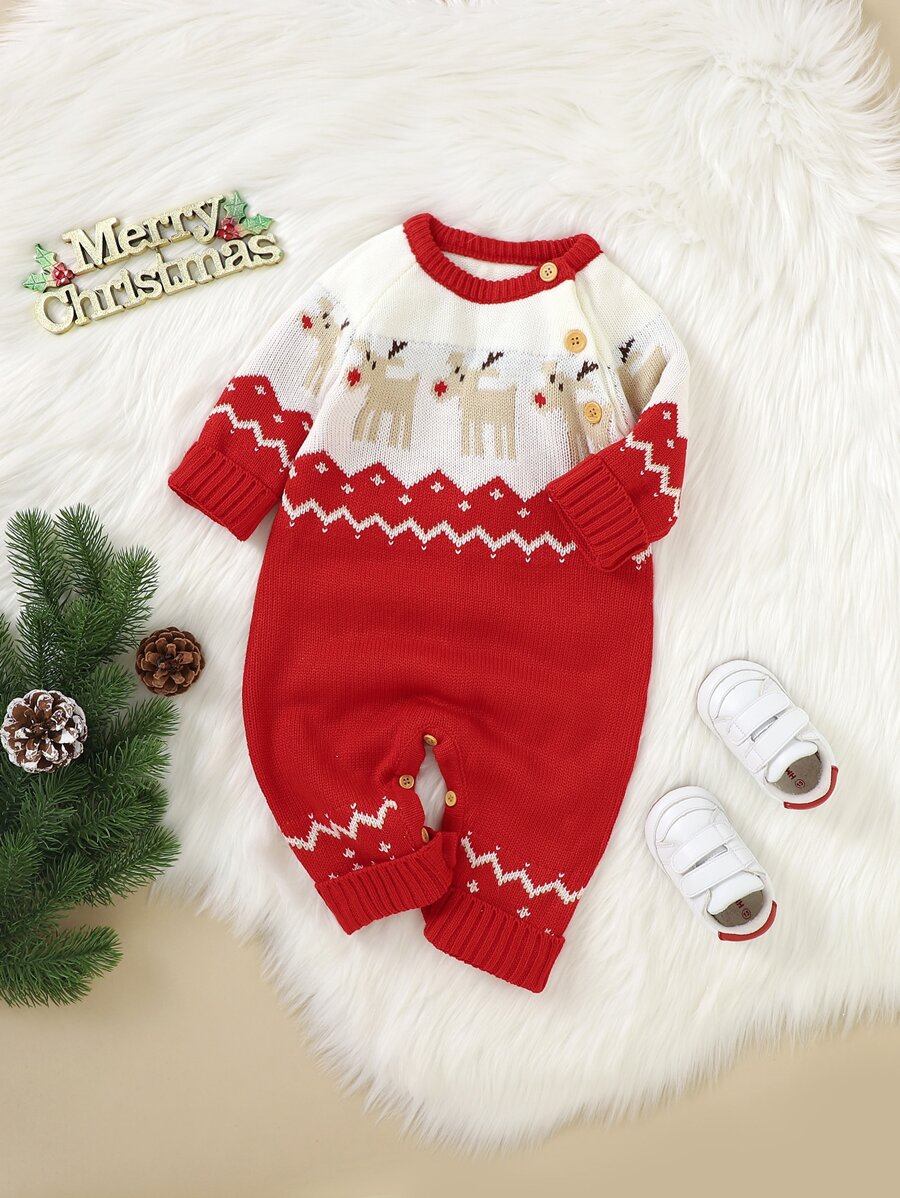 Áo len trẻ em Nút Giáng sinh Giải trí - Đỏ và trắng - Xem 1