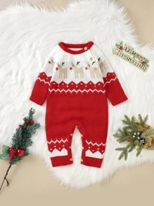 Áo len trẻ em Nút Giáng sinh Giải trí - Đỏ và trắng - Xem 5