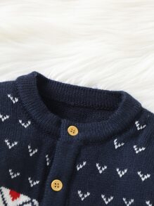 嬰兒男孩馴鹿&幾何樣式一片式毛衣連身衣 - 藏蓝色 - 查看 4