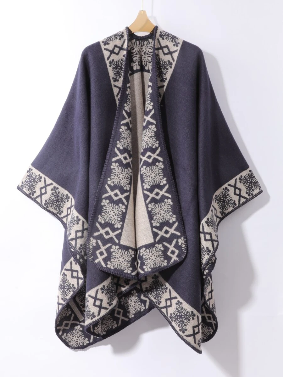 1pc Fashionable Split Open Front Cape Shawl - Multicolor - View 1