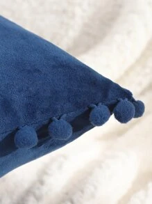 Miater 1pc Plain Pom Pom Decor Cushion Cover Without Filler - Blue - View 4