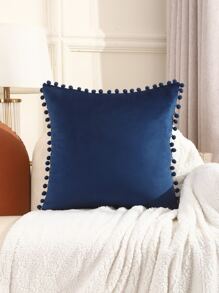 Miater 1pc Plain Pom Pom Decor Cushion Cover Without Filler - Blue - View 5